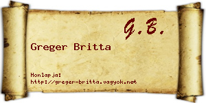 Greger Britta névjegykártya